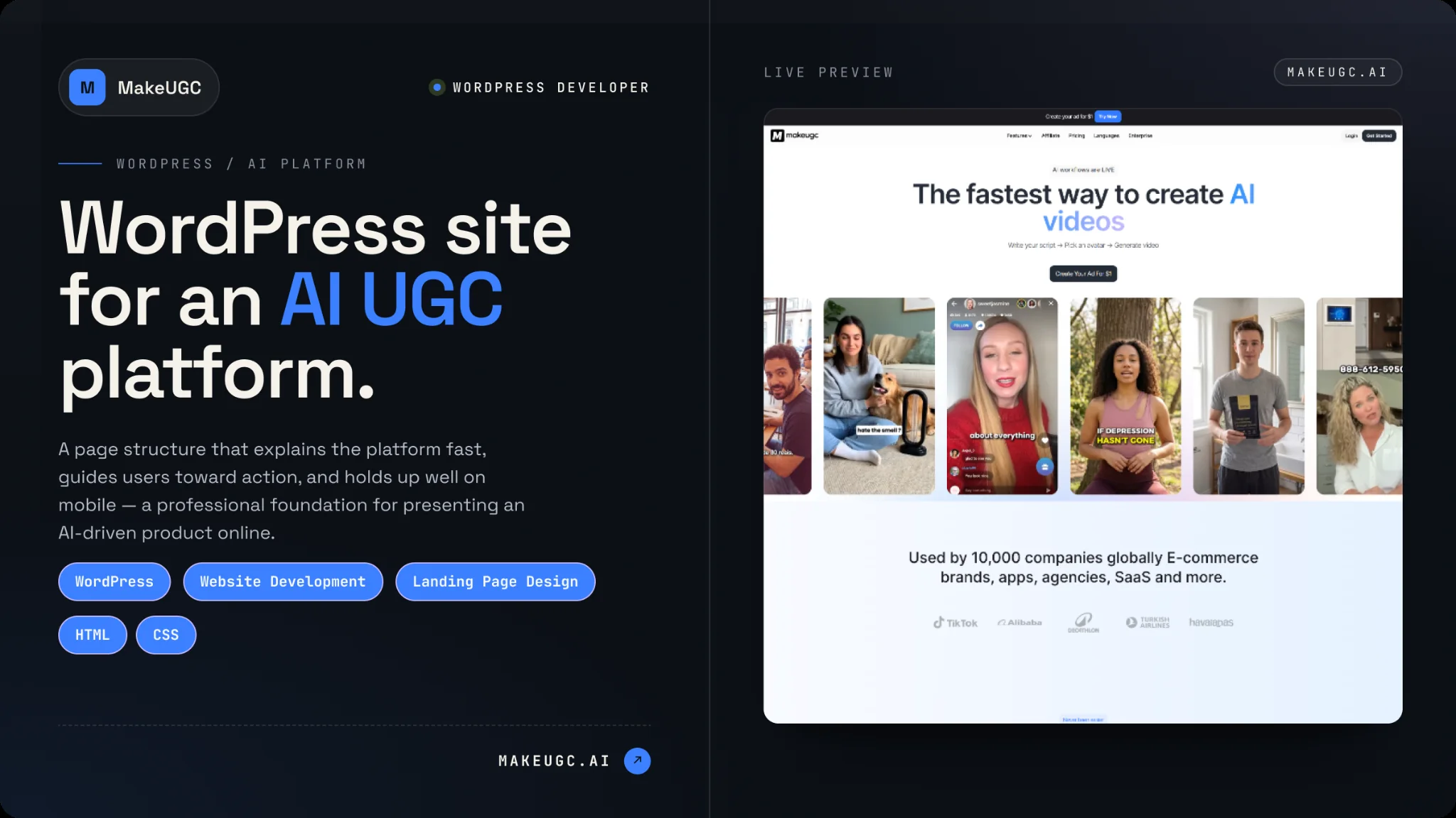 WordPress Website for AI UGC Platform